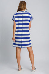 Umgee Peace Applique Striped Short Sleeve Mini Dress OutfitFlow
